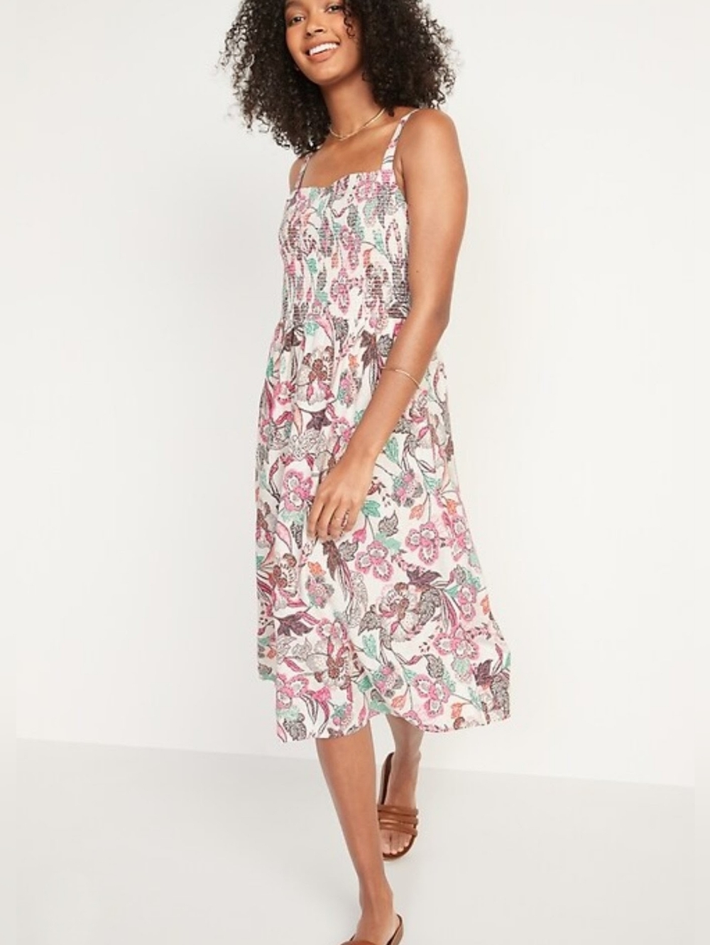 NWOT Floral Smocked Fit & Flare Cami Midi Dress